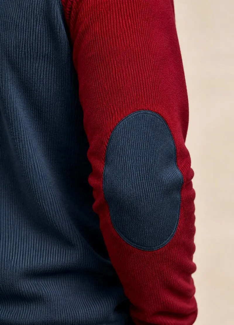 Ribbed sleeve and elbow patch detail
