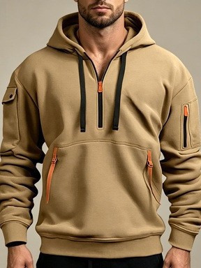 Men's multi-pocket hooded pullover color detail