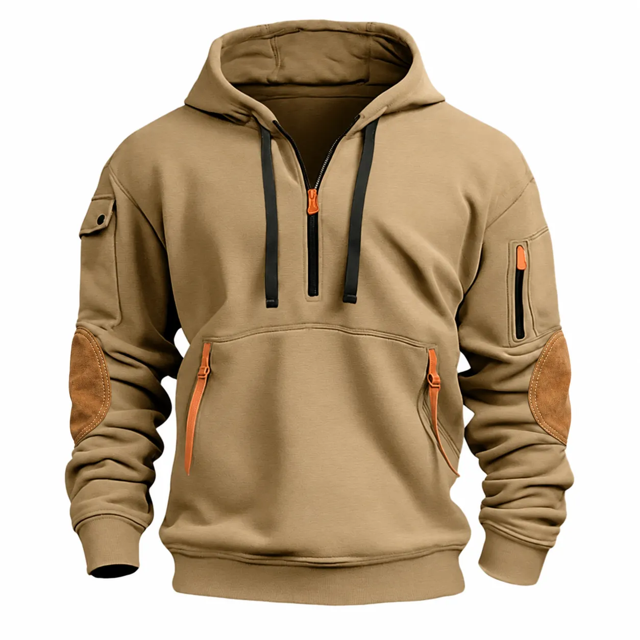 Men's Half Zip Hoodie, Casual Patchwork Sweatshirt with Pockets