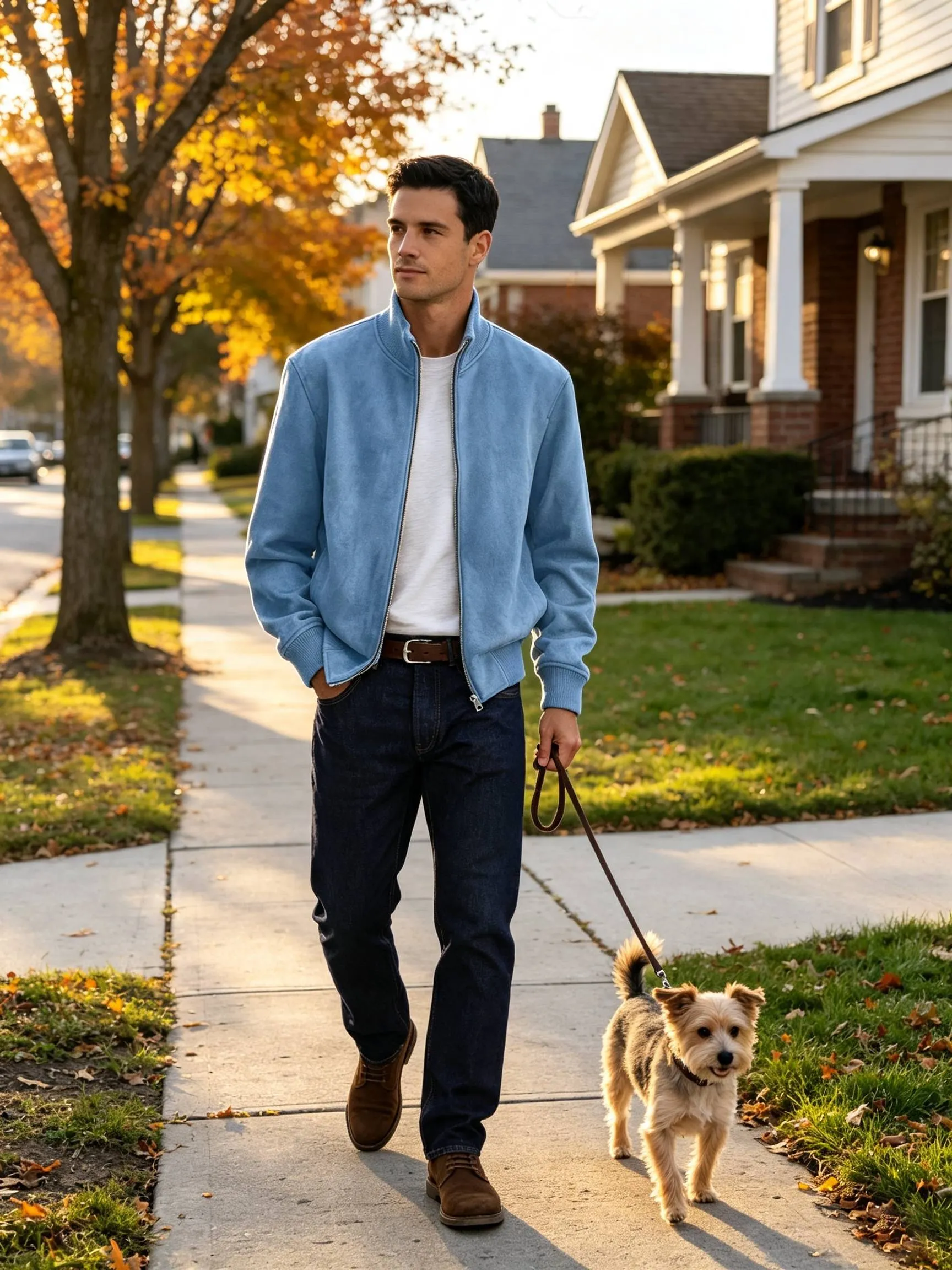 Customer photo of the suede stand collar jacket