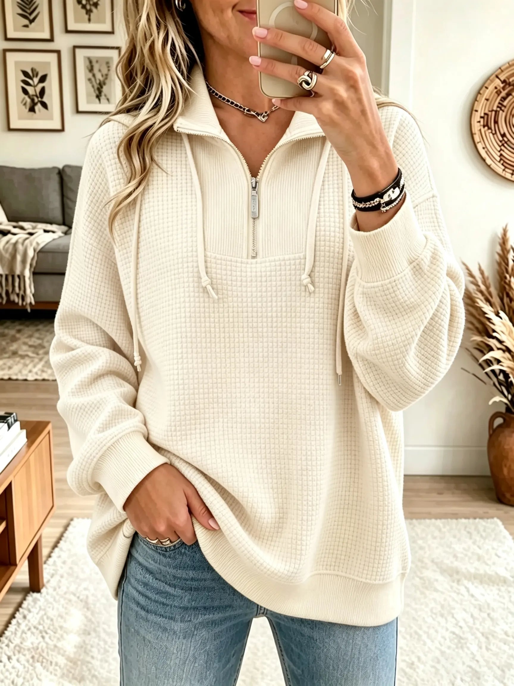 🤲LAST DAY SAVE 49% ⏰Women's Half-Zip Waffle Knit Pullover Sweatshirt