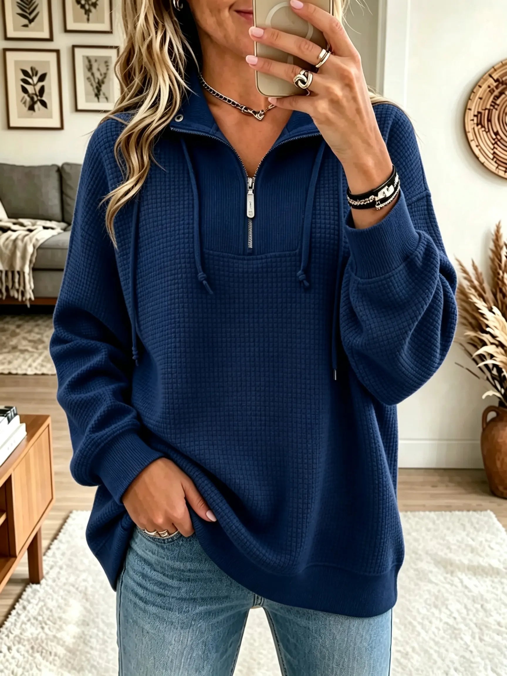 🤲LAST DAY SAVE 49% ⏰Women's Half-Zip Waffle Knit Pullover Sweatshirt
