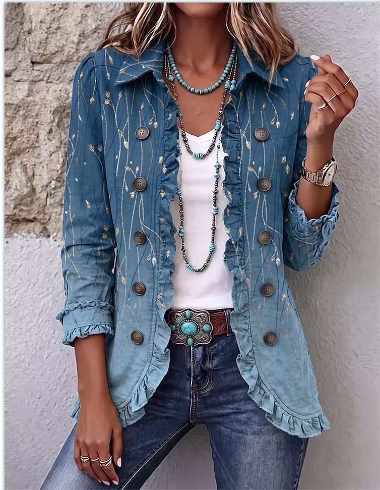 🤲LAST DAY SAVE 49% ⏰Boho-chic Floral Embroidered Utility Ruffled Trim Jacket