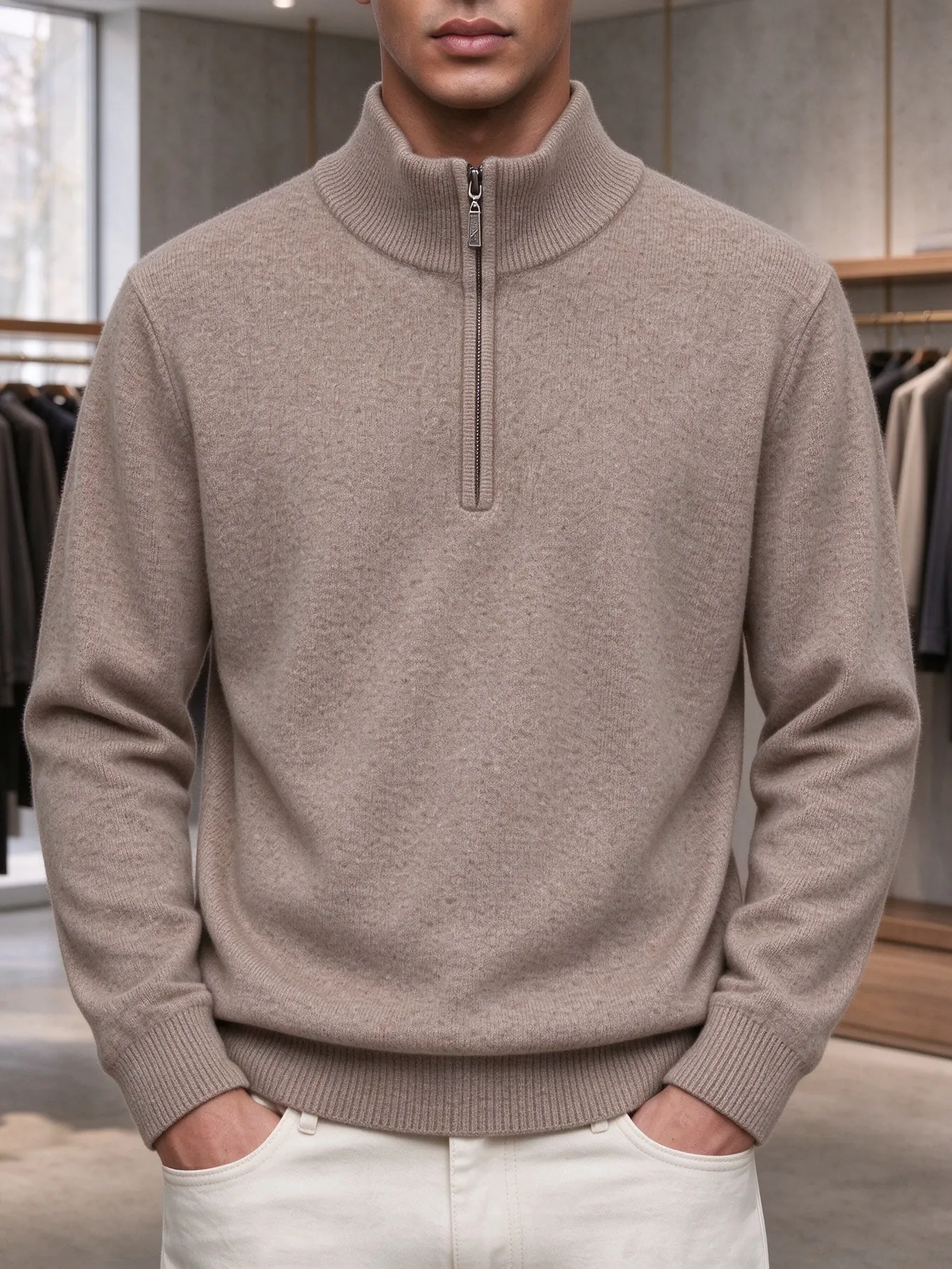 ⏰CLEARANCE💥 Men's Casual Comfortable Solid Zipper Cashmere Sweater Top
