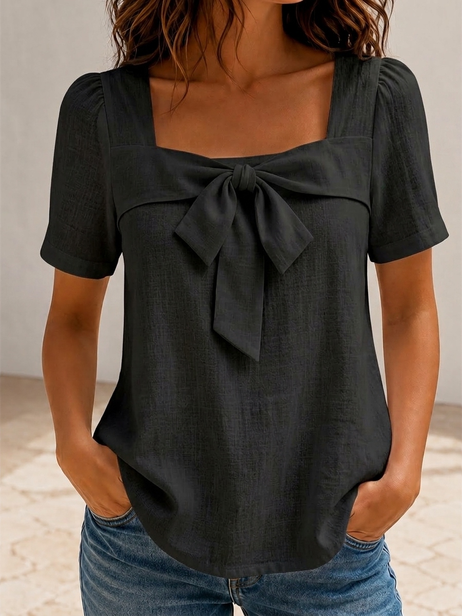 Today 49% off🔥Women’s Cotton Linen Bow Square Neck Blouse