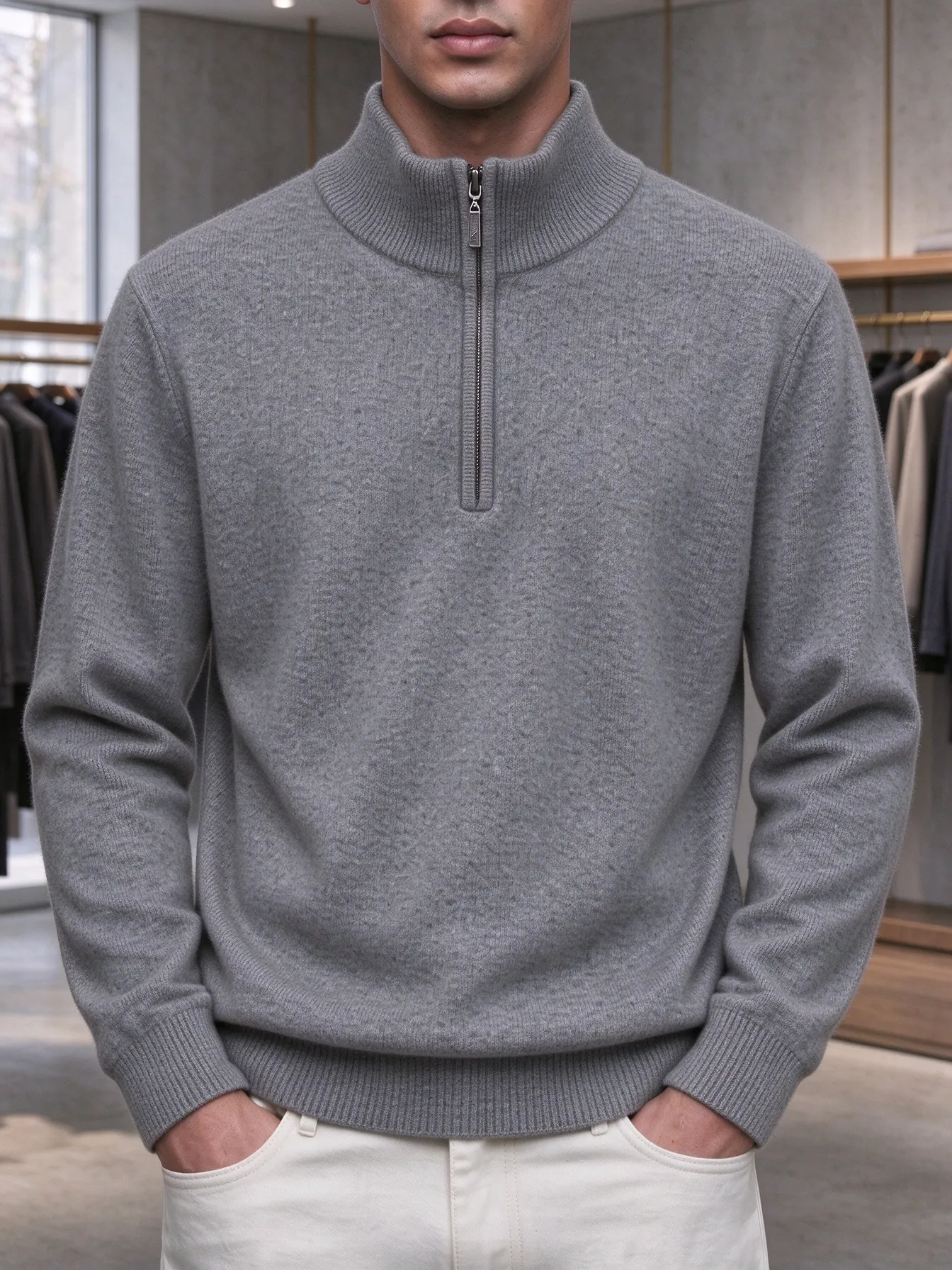 ⏰CLEARANCE💥 Men's Casual Comfortable Solid Zipper Cashmere Sweater Top