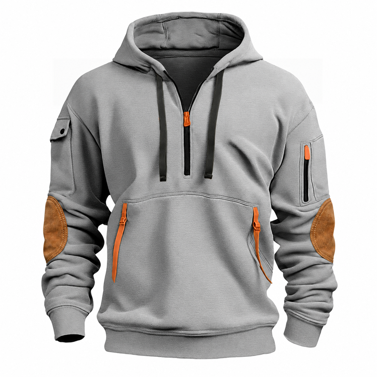 Men's Half Zip Hoodie, Casual Patchwork Sweatshirt with Pockets