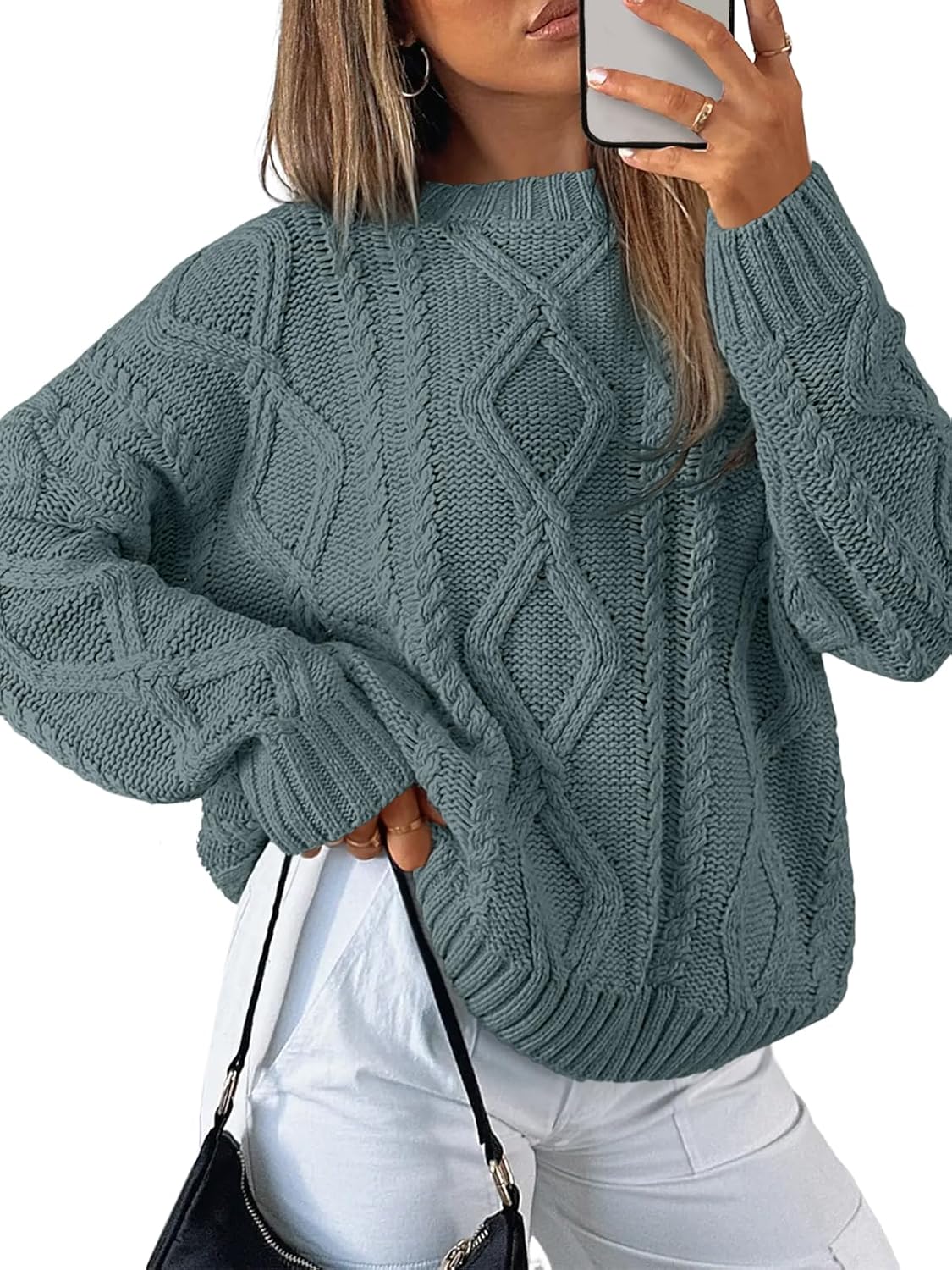 Women's Cozy Cable Knit Sweater – Oversized Chunky Pullover for Fall & Winter