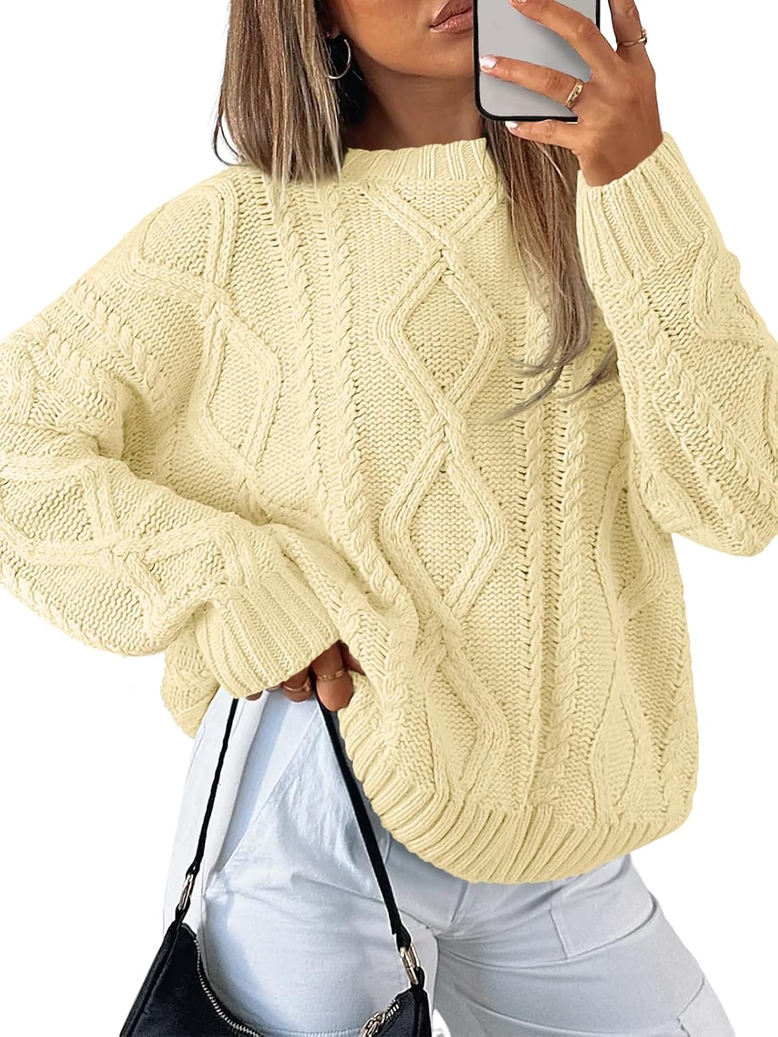 Women's Cozy Cable Knit Sweater – Oversized Chunky Pullover for Fall & Winter