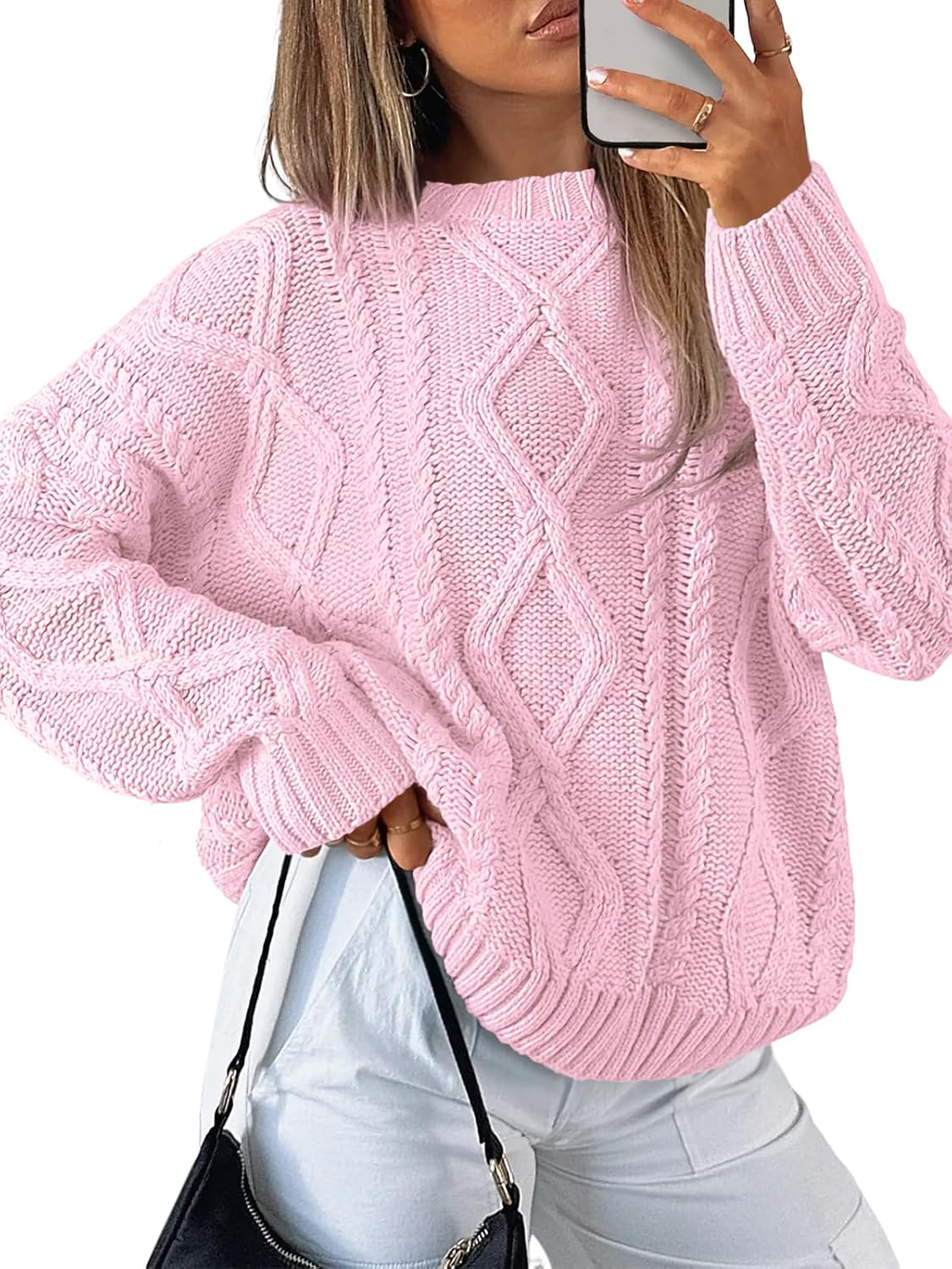 Women's Cozy Cable Knit Sweater – Oversized Chunky Pullover for Fall & Winter