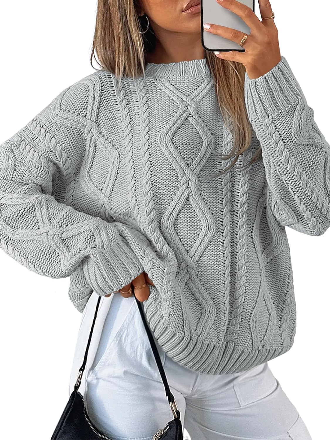 Women's Cozy Cable Knit Sweater – Oversized Chunky Pullover for Fall & Winter