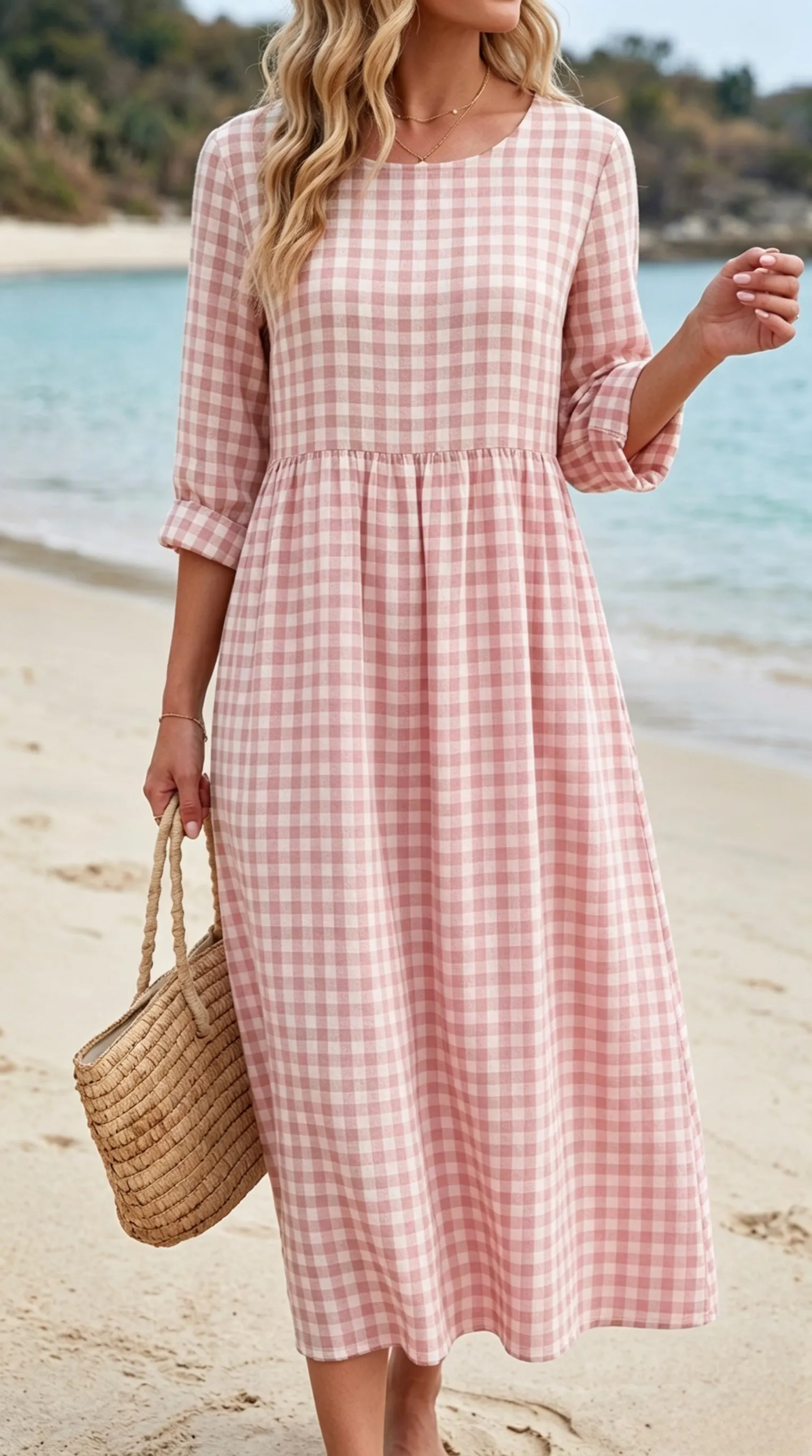 Women’s Gingham A-Line Midi Dress