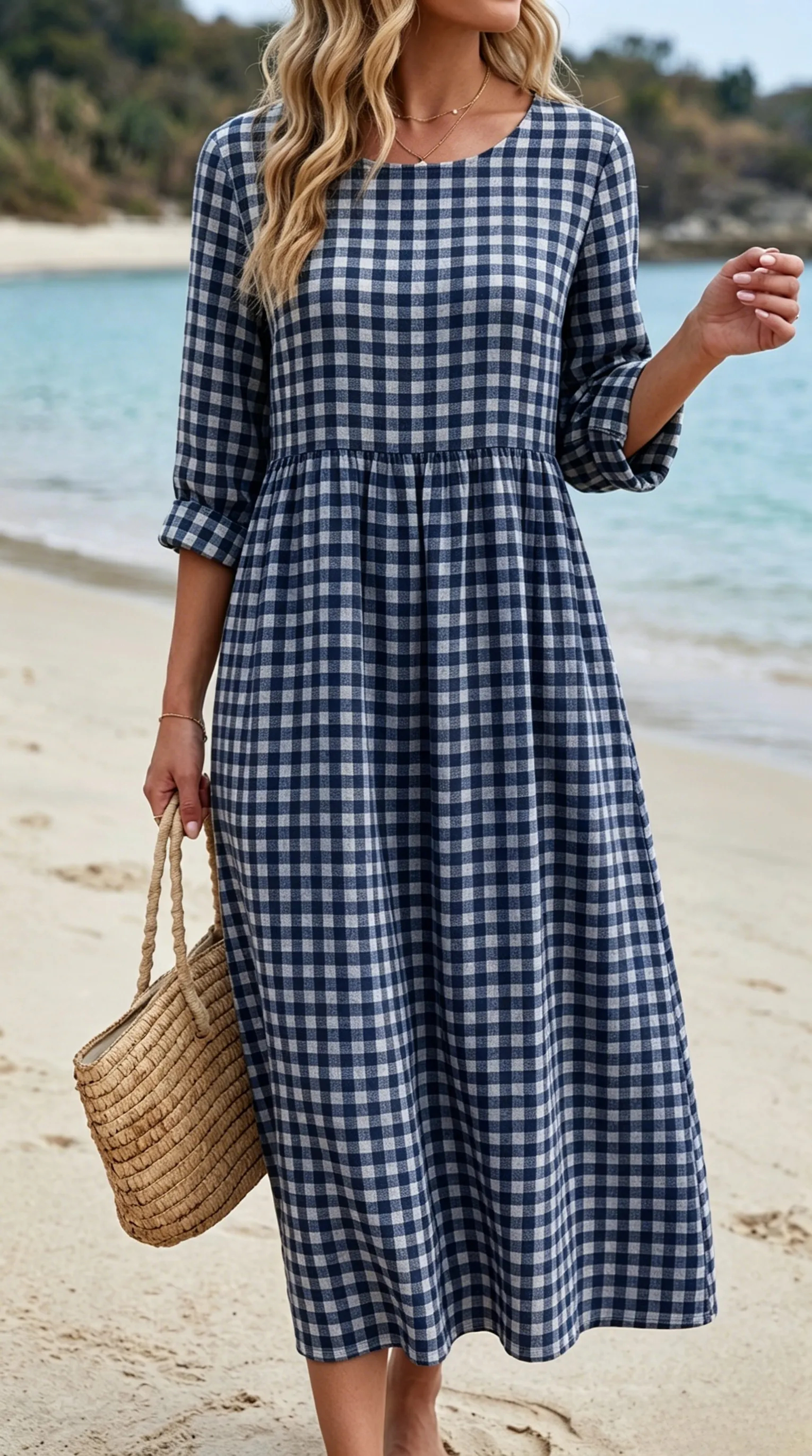 Women’s Gingham A-Line Midi Dress