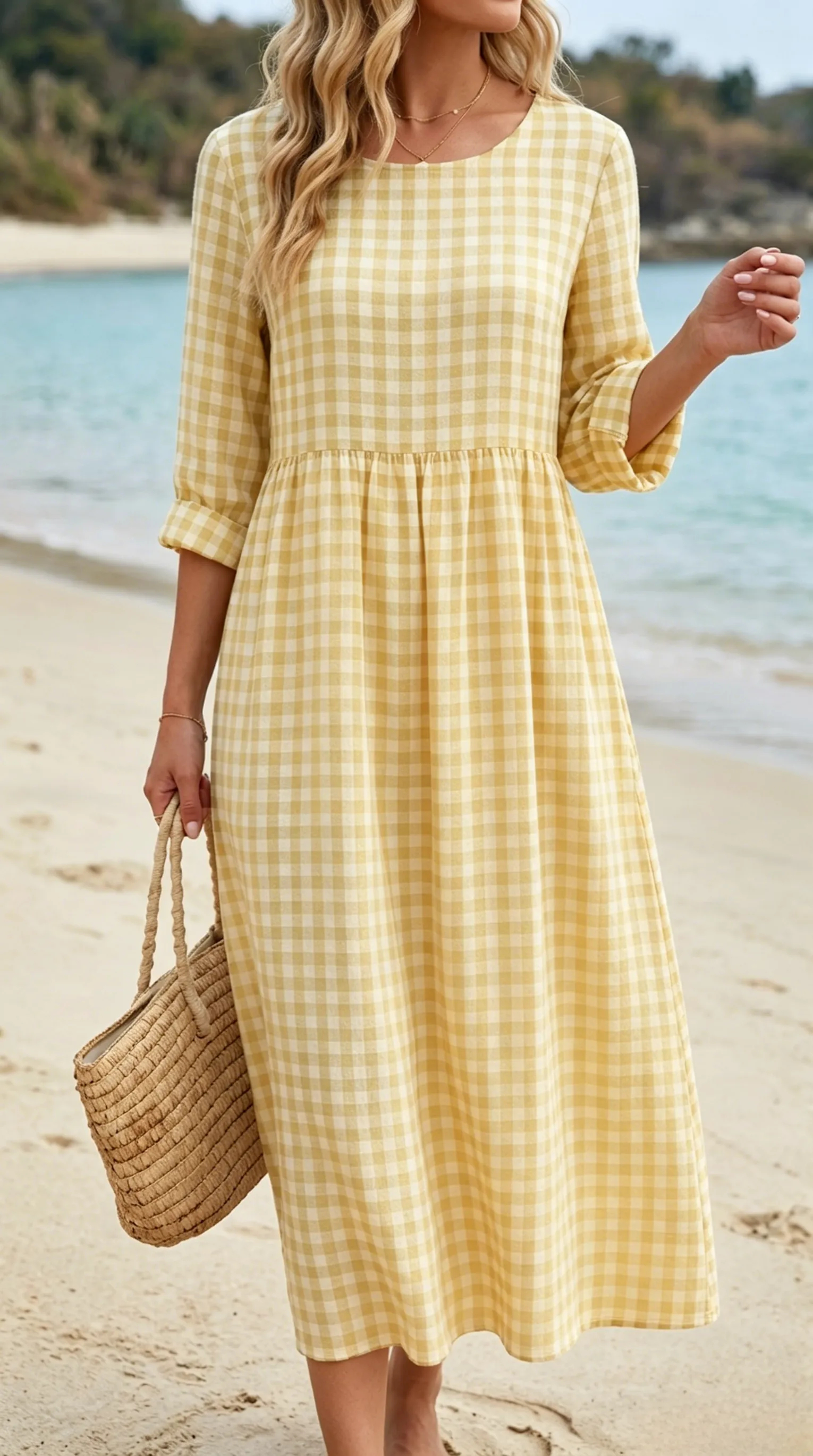 Women’s Gingham A-Line Midi Dress