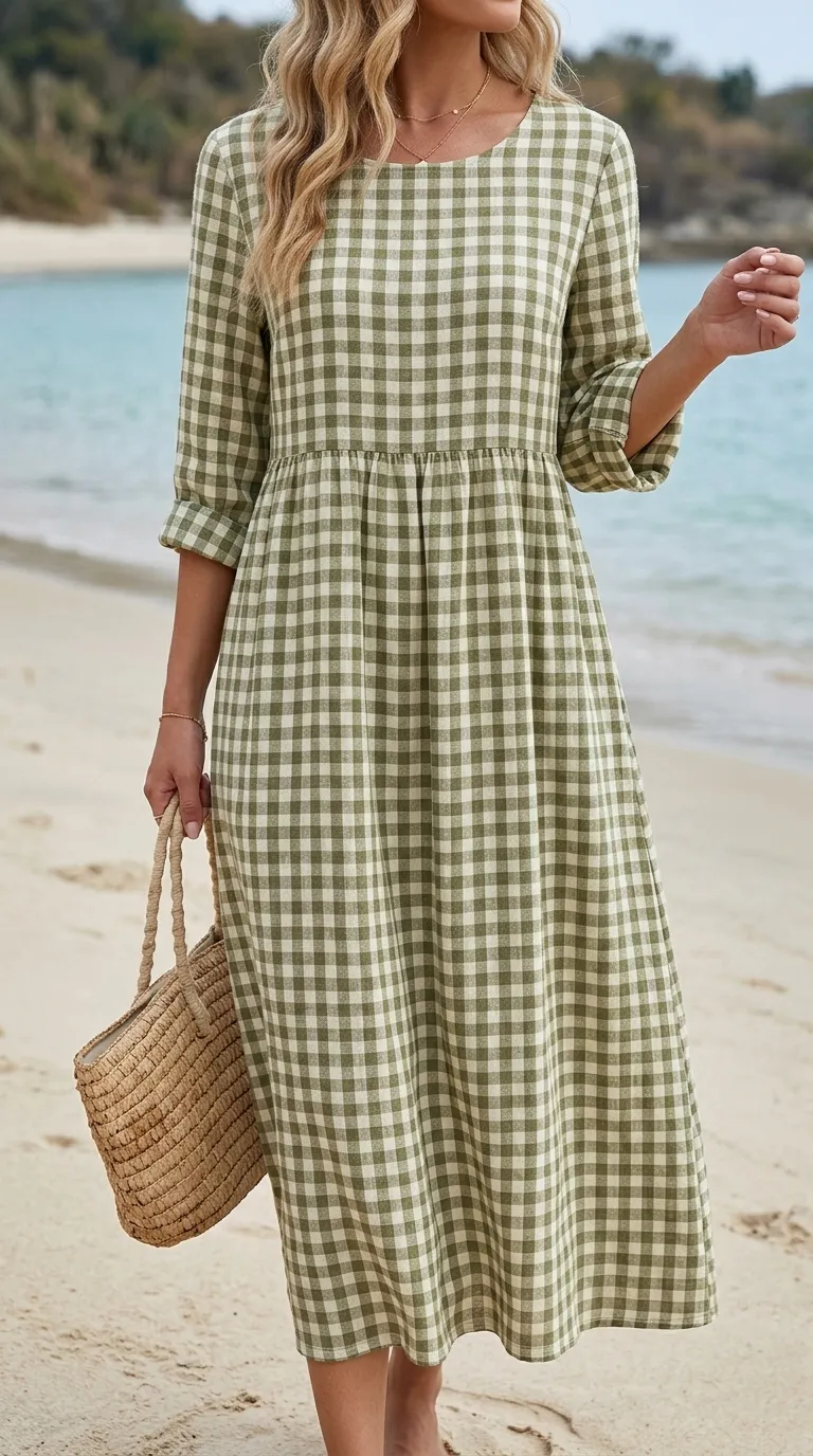 Women’s Gingham A-Line Midi Dress