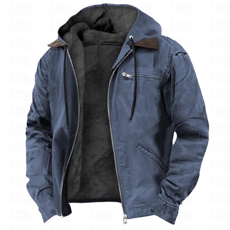 Men's Vintage Hooded Jacket – Washed Full-Zip Coat for Casual Outdoor Wear