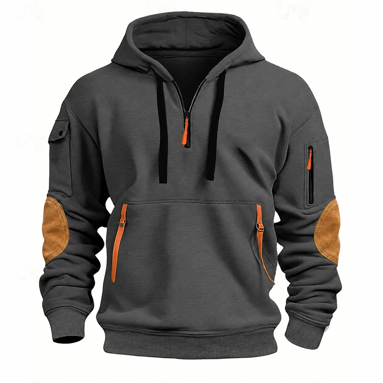 Men's Half Zip Hoodie, Casual Patchwork Sweatshirt with Pockets