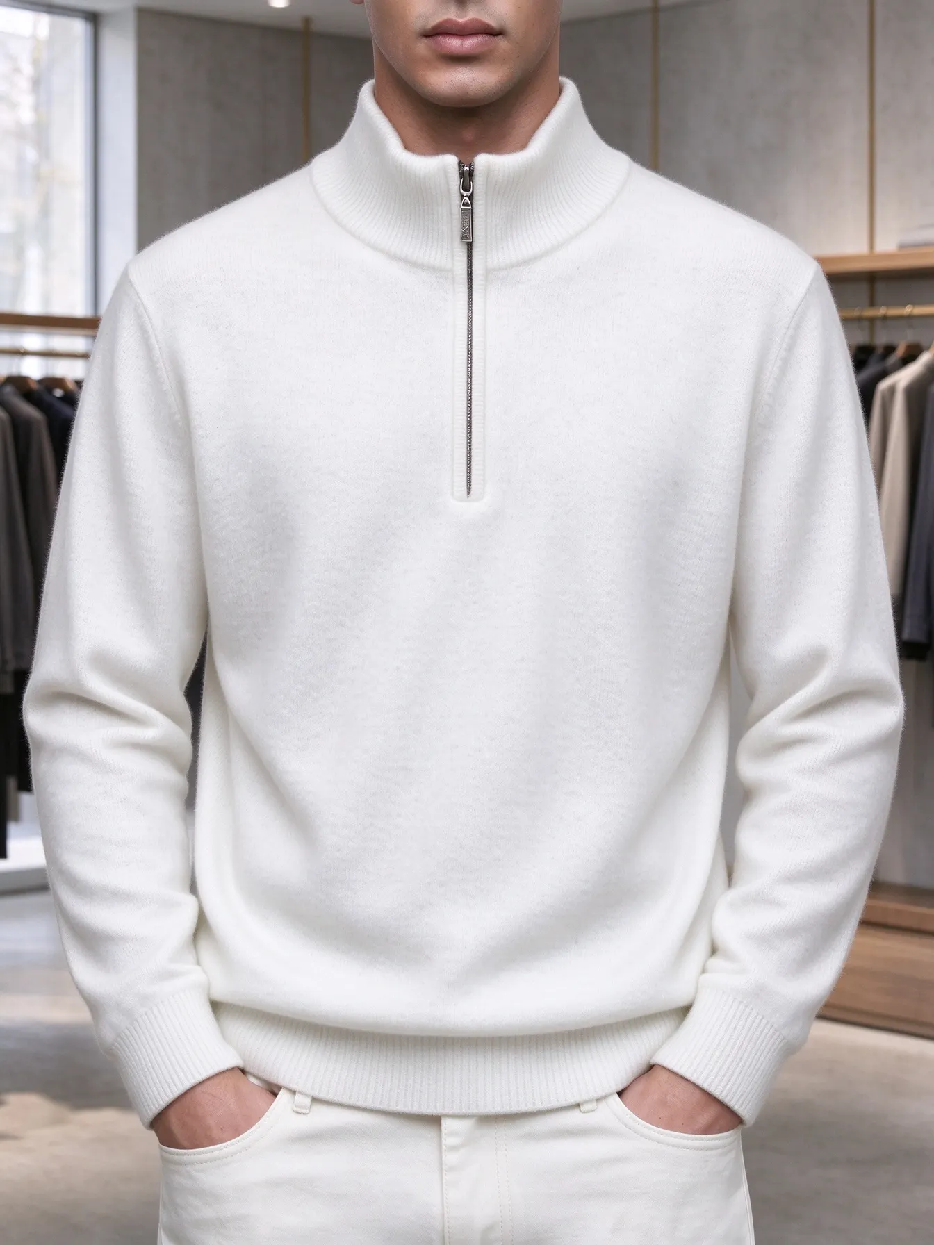 ⏰CLEARANCE💥 Men's Casual Comfortable Solid Zipper Cashmere Sweater Top