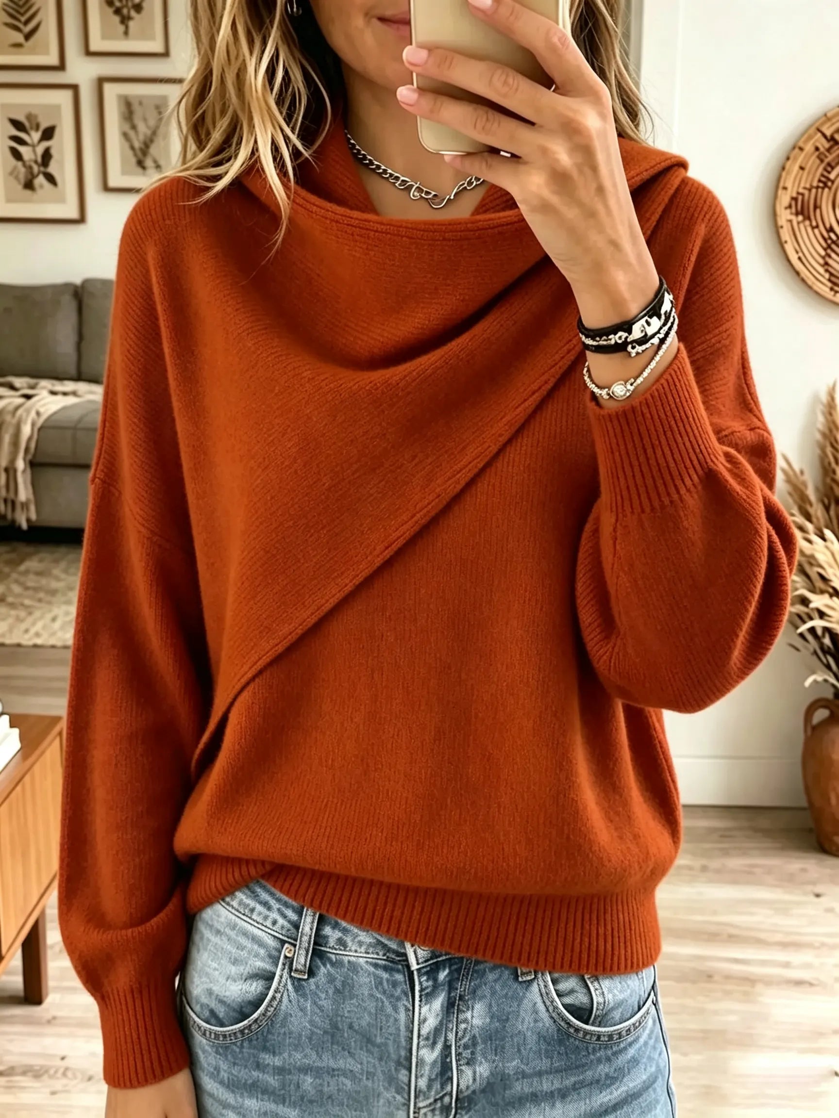 🤲LAST DAY SAVE 49% ⏰Women's Asymmetrical Draped Cowl Neck Sweater
