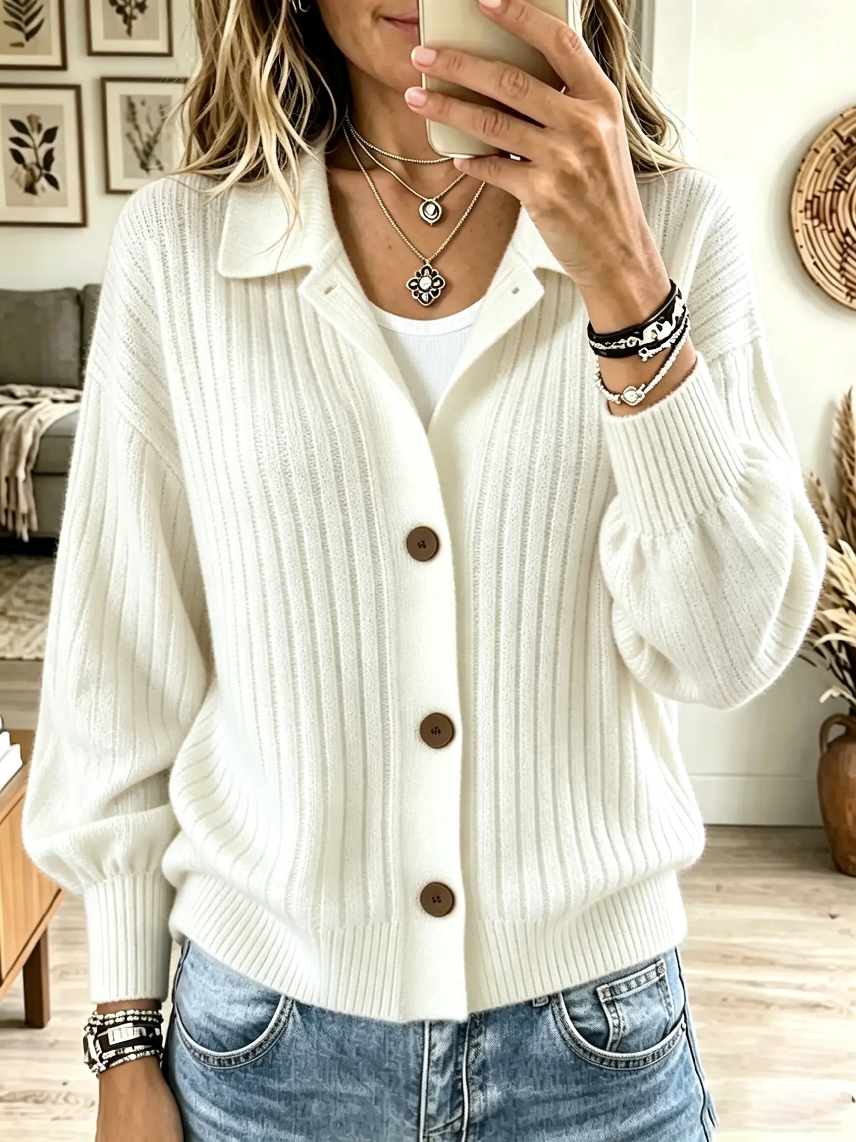 🤲LAST DAY SAVE 49% ⏰Women's Polo Collar Button-Down Ribbed Cardigan