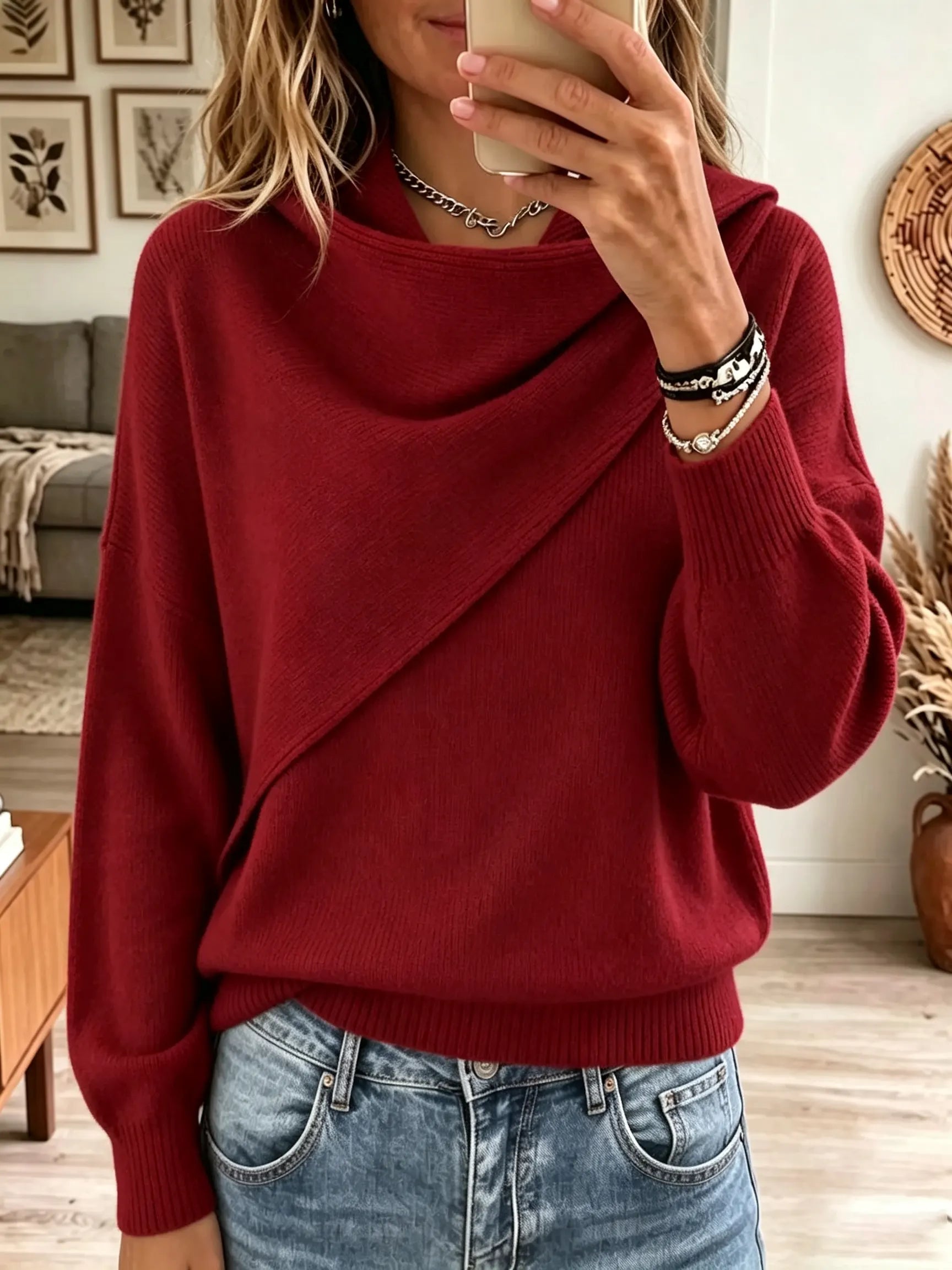 🤲LAST DAY SAVE 49% ⏰Women's Asymmetrical Draped Cowl Neck Sweater