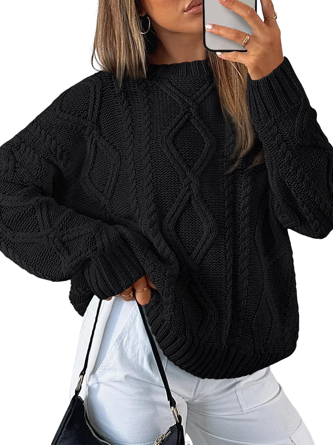 Women's Cozy Cable Knit Sweater – Oversized Chunky Pullover for Fall & Winter