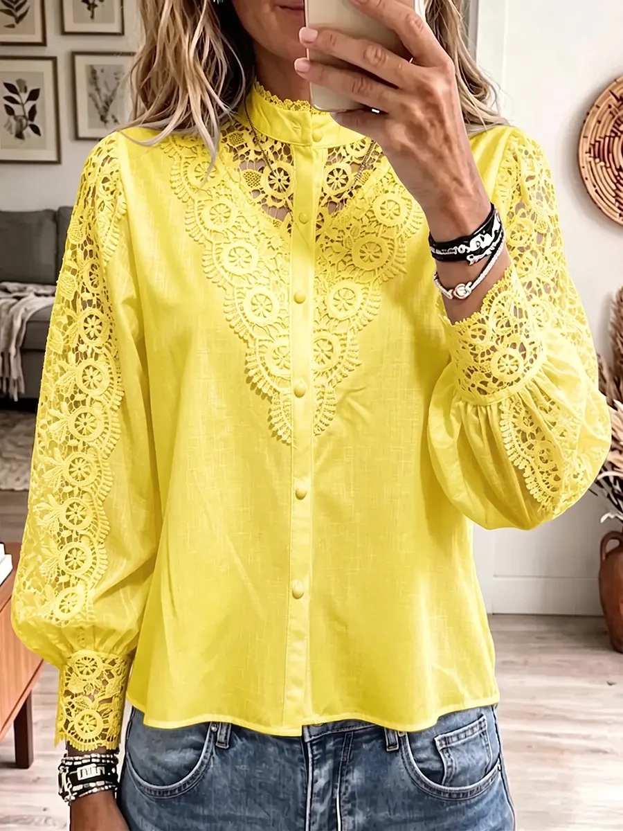 Women's Lace Button Blouse – Elegant Relaxed Fit for Everyday Wear