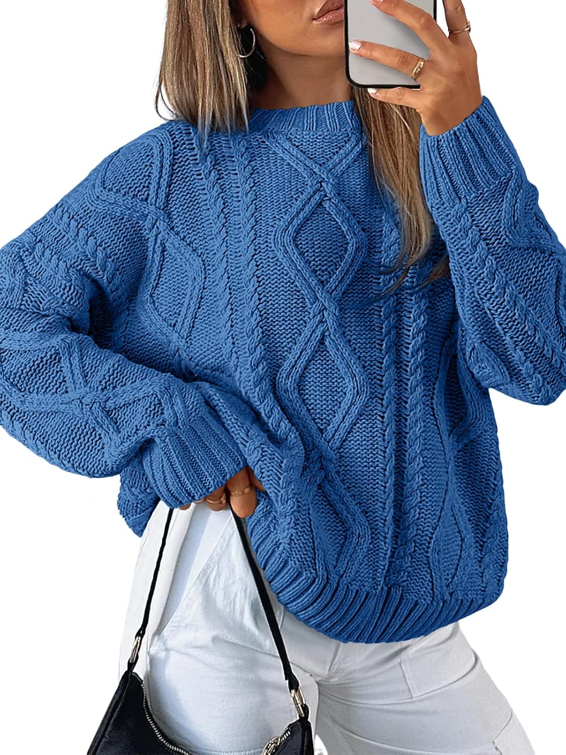 Women's Cozy Cable Knit Sweater – Oversized Chunky Pullover for Fall & Winter