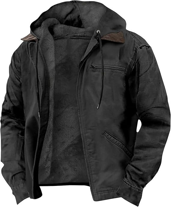 Men's Vintage Hooded Jacket – Washed Full-Zip Coat for Casual Outdoor Wear