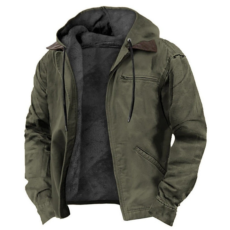Men's Vintage Hooded Jacket – Washed Full-Zip Coat for Casual Outdoor Wear