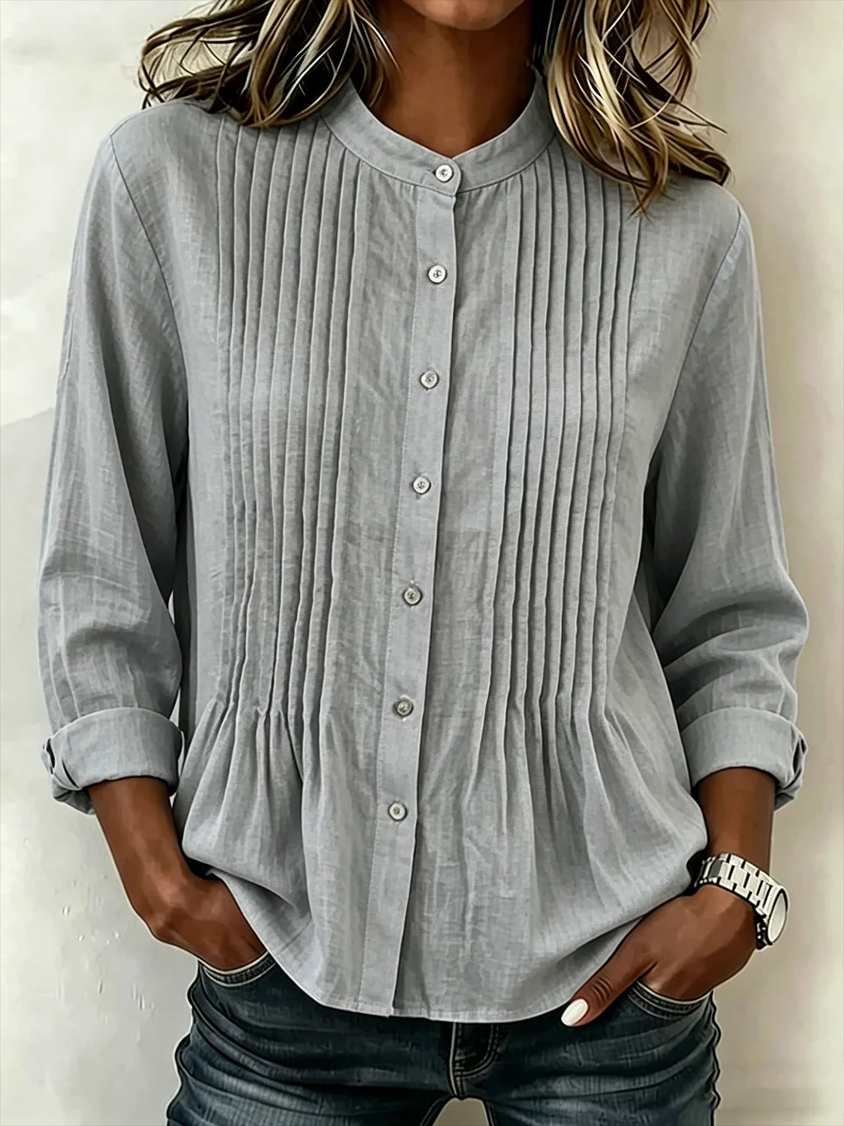 🤍 PureEase™ Pintuck Button Blouse