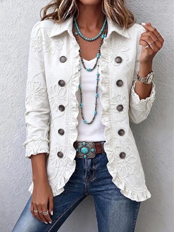 🤲LAST DAY SAVE 49% ⏰Boho-chic Floral Embroidered Utility Ruffled Trim Jacket