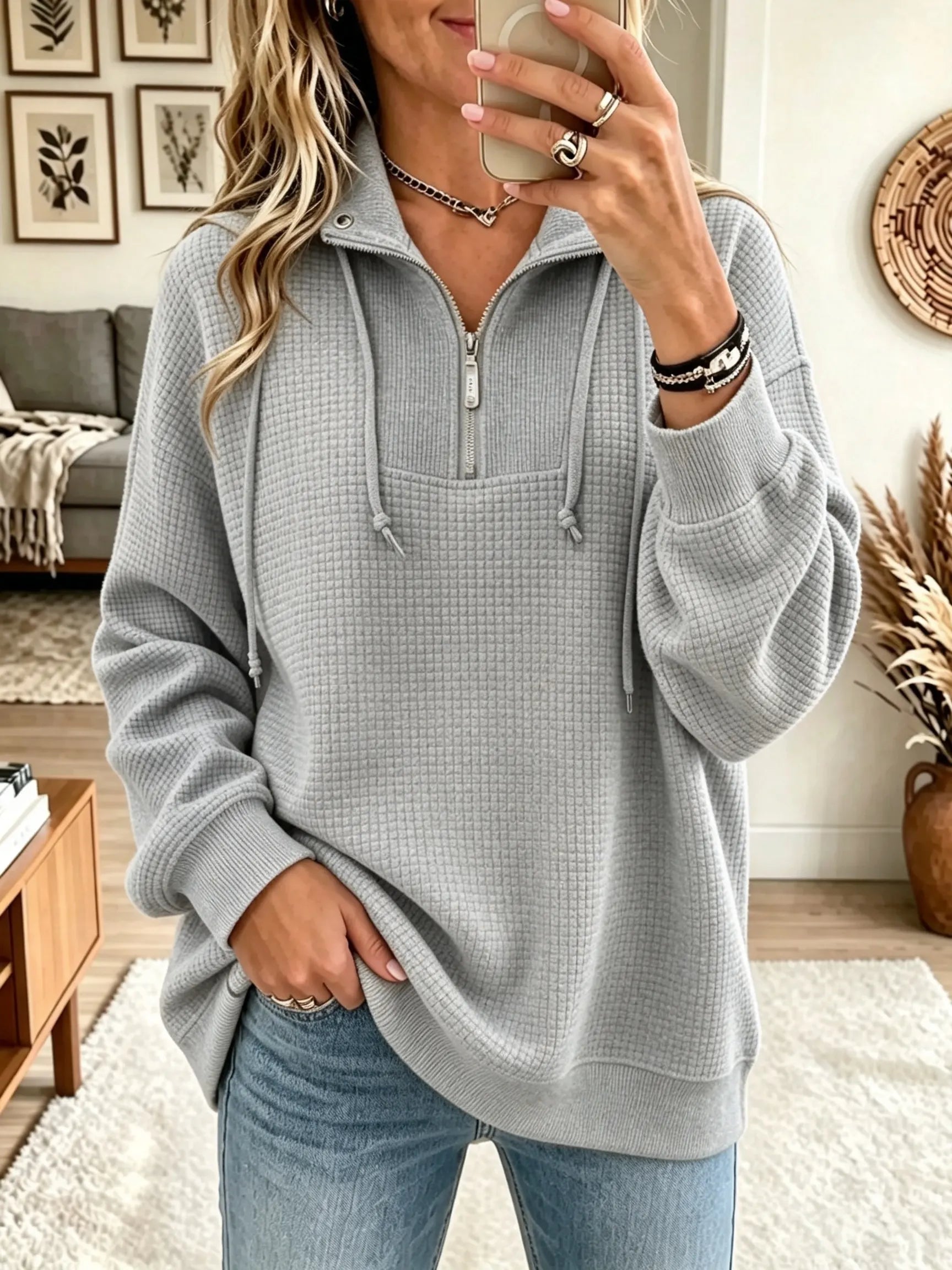 🤲LAST DAY SAVE 49% ⏰Women's Half-Zip Waffle Knit Pullover Sweatshirt