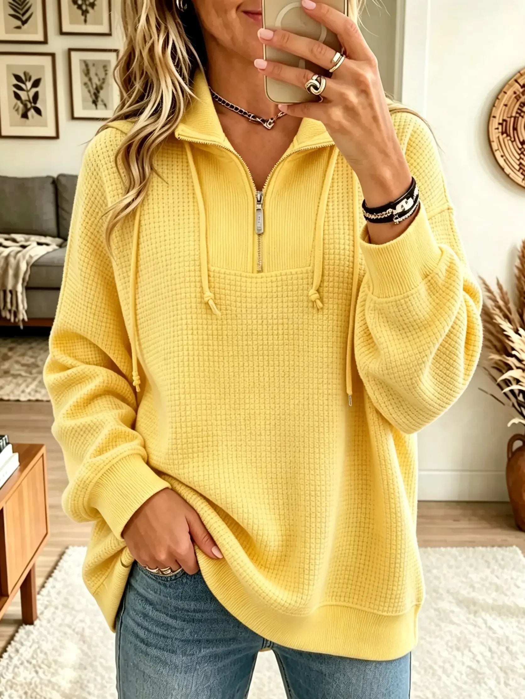 🤲LAST DAY SAVE 49% ⏰Women's Half-Zip Waffle Knit Pullover Sweatshirt
