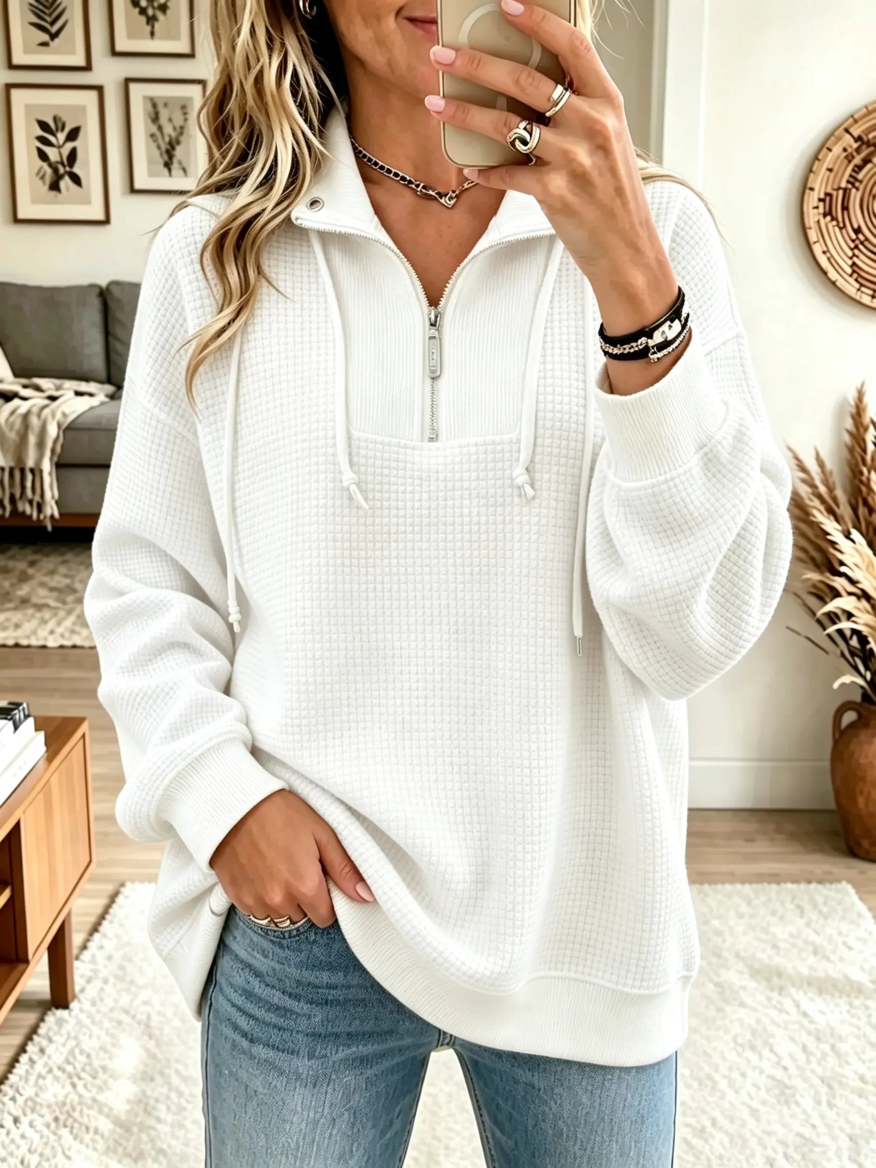 🤲LAST DAY SAVE 49% ⏰Women's Half-Zip Waffle Knit Pullover Sweatshirt