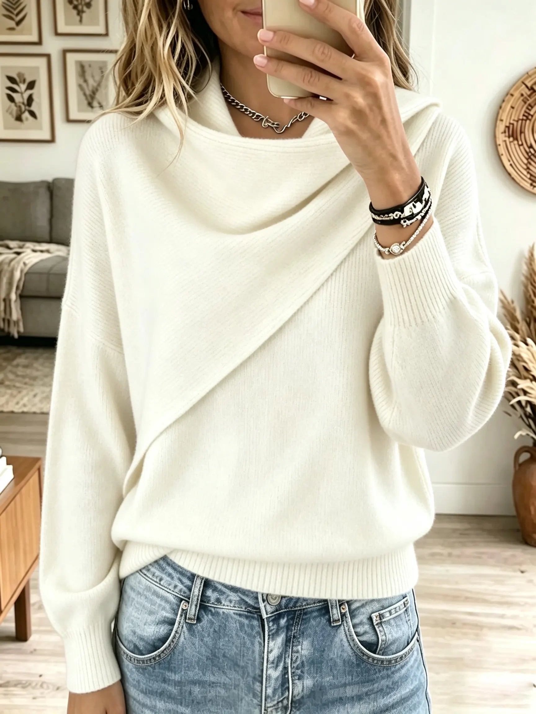 🤲LAST DAY SAVE 49% ⏰Women's Asymmetrical Draped Cowl Neck Sweater