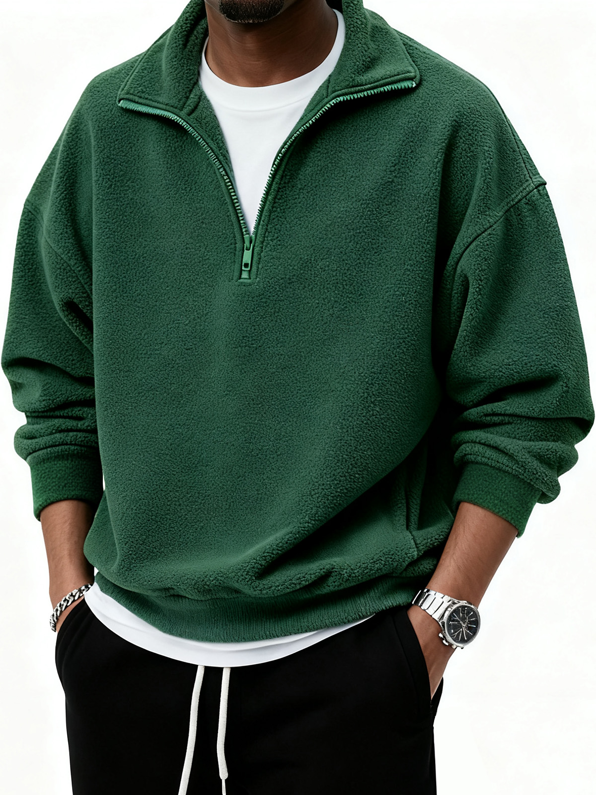 Men's Warm Stylish Casual Half-Zip Stand Collar  Borg Fleece Sweatshirt
