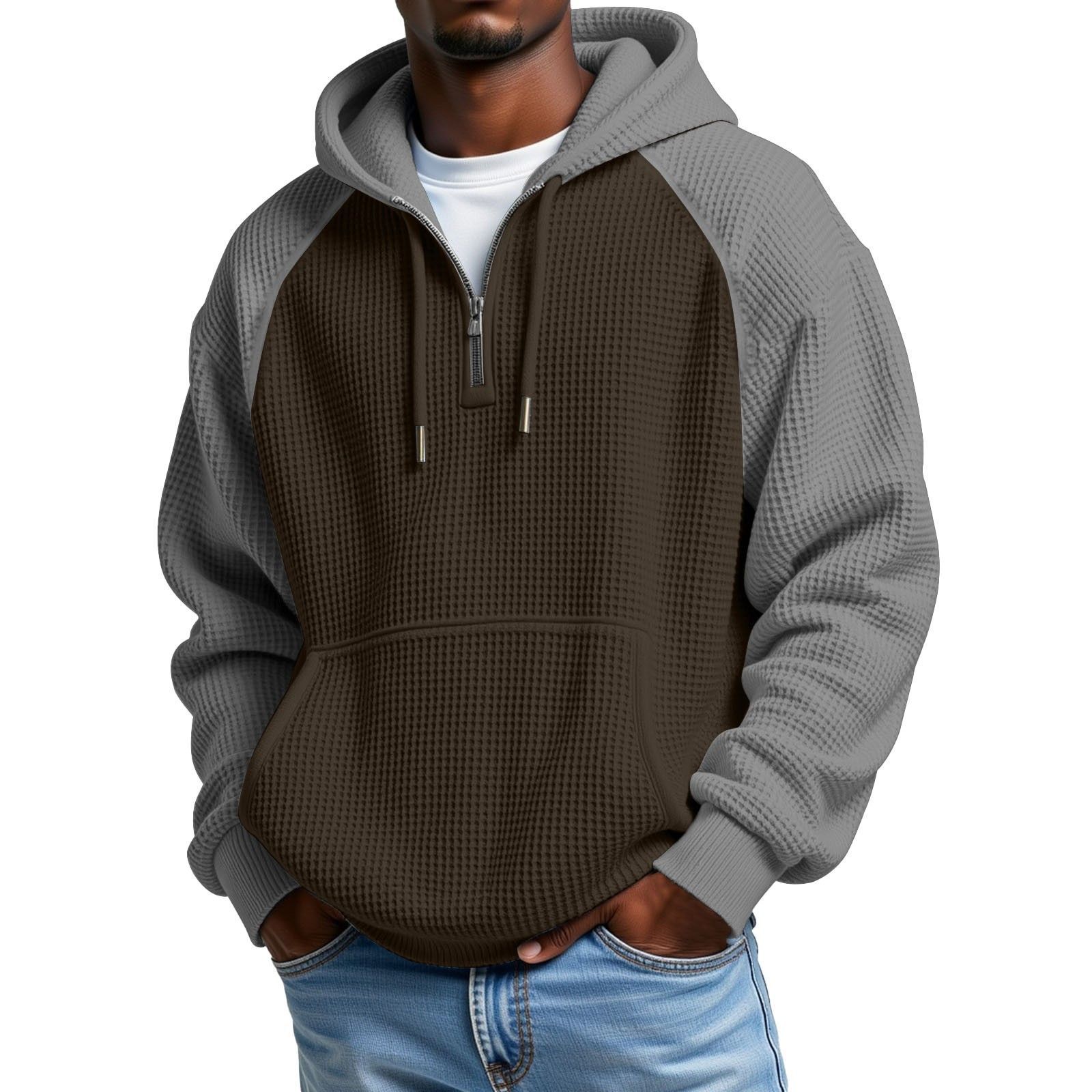 Men's Quarter-Zip Waffle Hoodie – Contrast Design for Everyday Wear