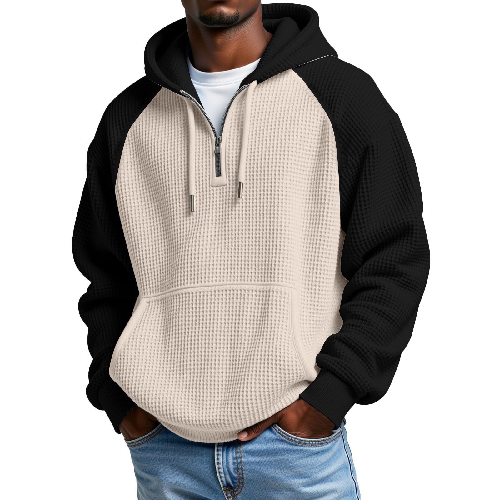Men's Quarter-Zip Waffle Hoodie – Contrast Design for Everyday Wear