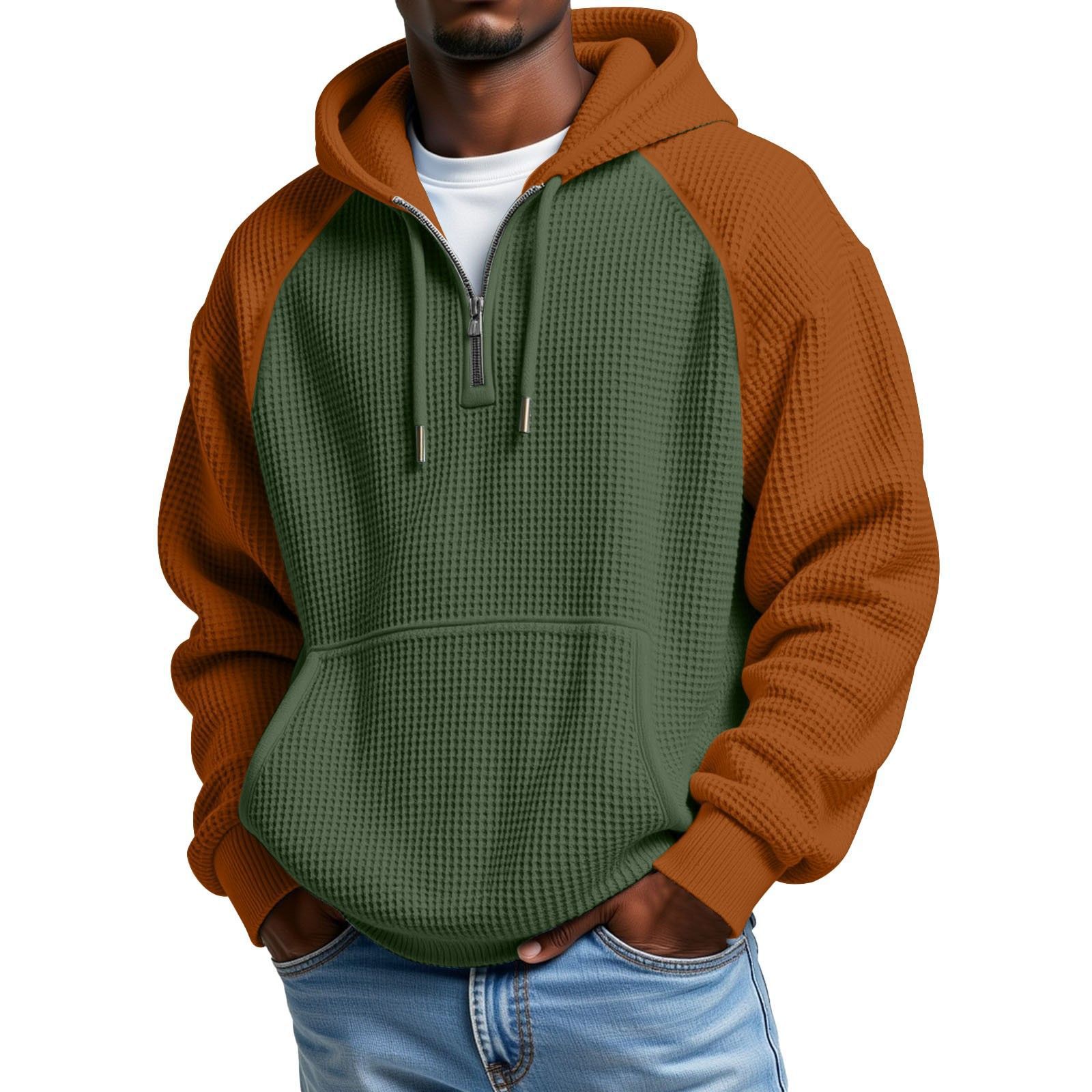 Men's Quarter-Zip Waffle Hoodie – Contrast Design for Everyday Wear