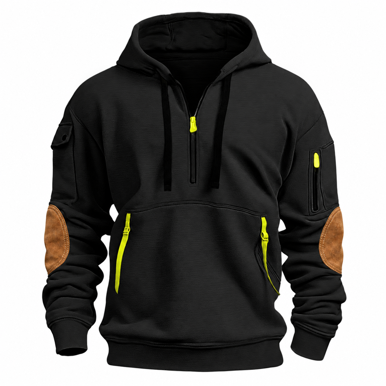 Men's Half Zip Hoodie, Casual Patchwork Sweatshirt with Pockets