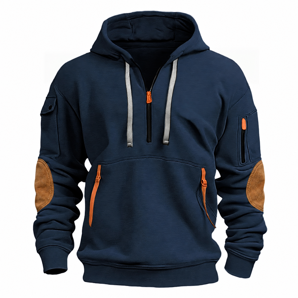 Men's Half Zip Hoodie, Casual Patchwork Sweatshirt with Pockets