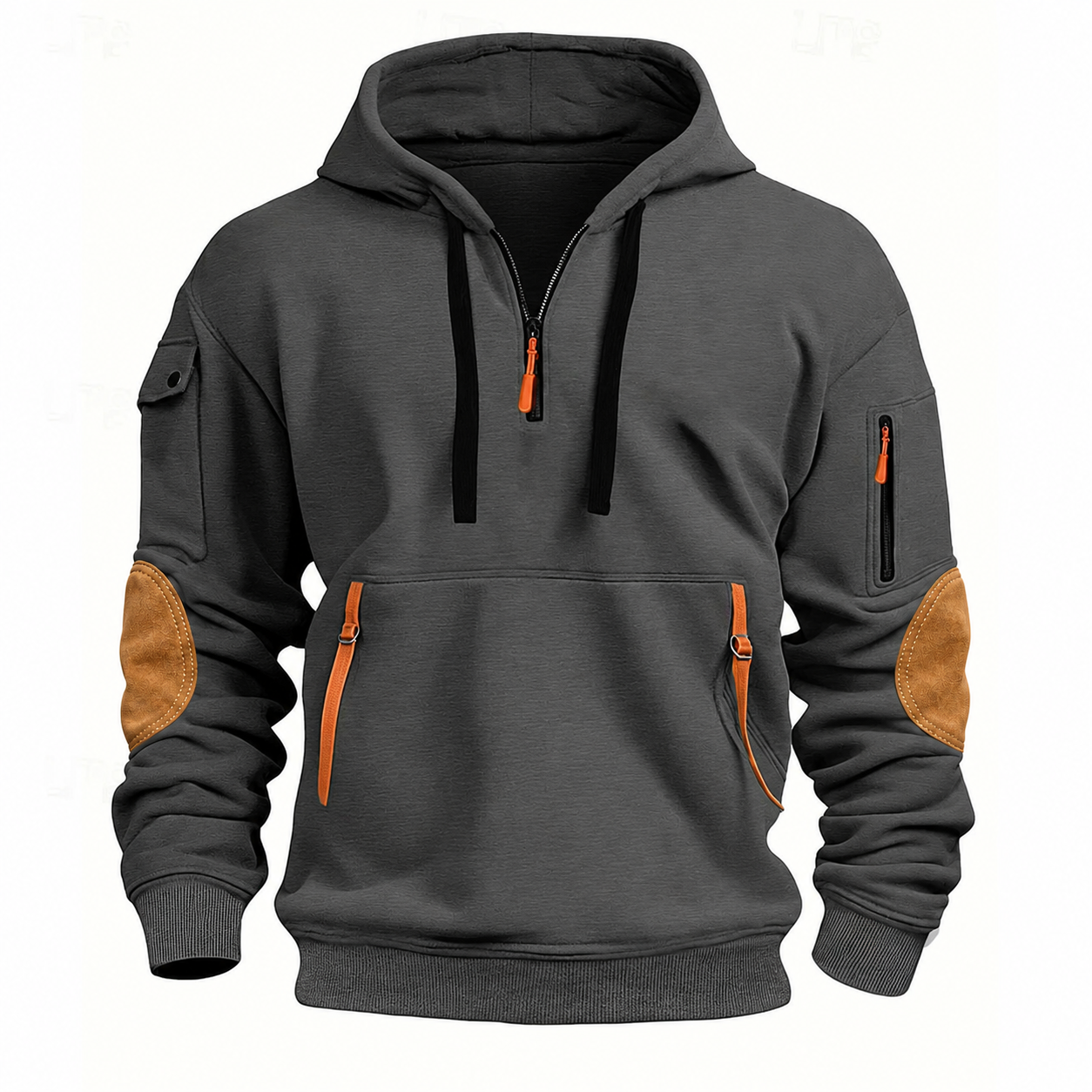 Men's Half Zip Hoodie, Casual Patchwork Sweatshirt with Pockets