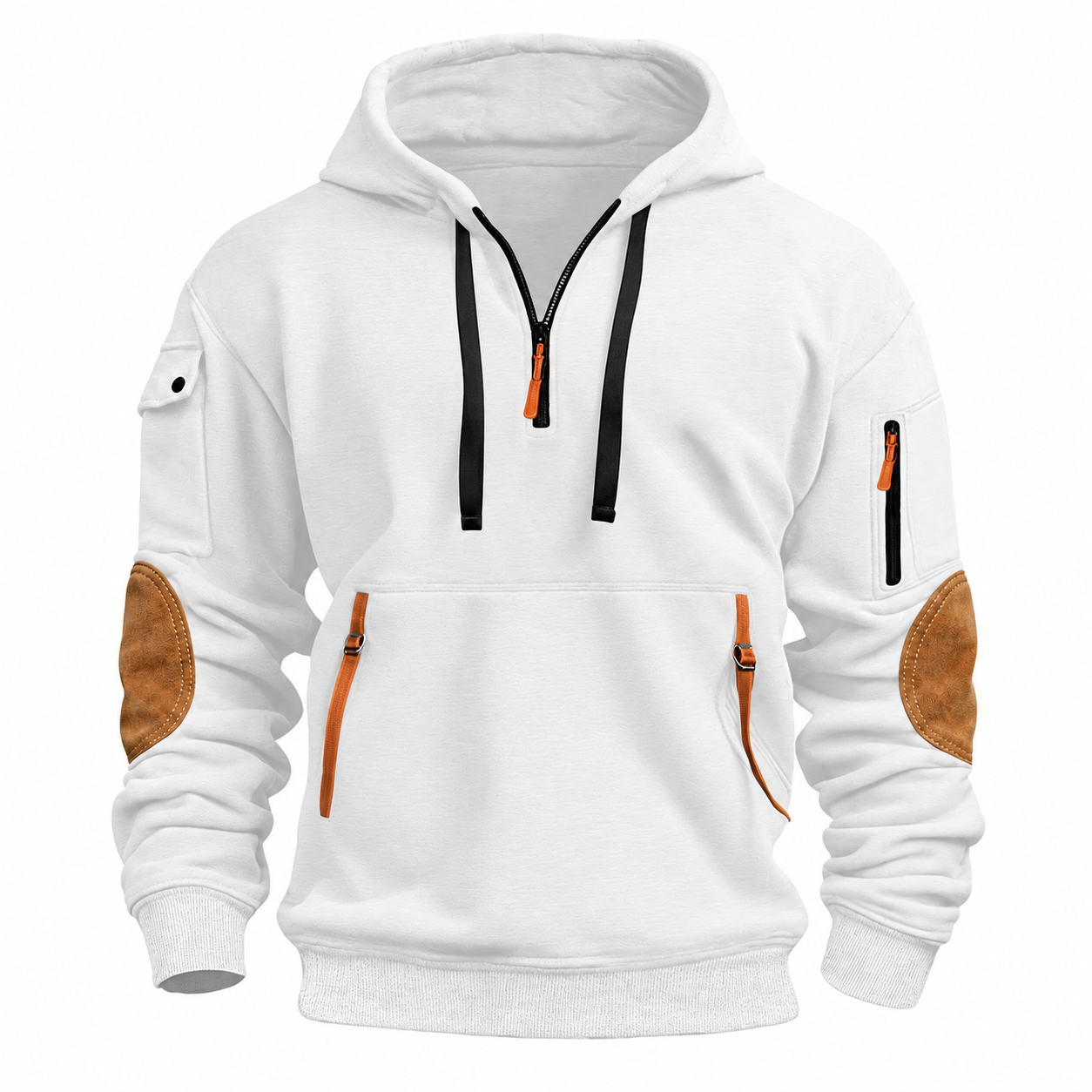 Men's Half Zip Hoodie, Casual Patchwork Sweatshirt with Pockets