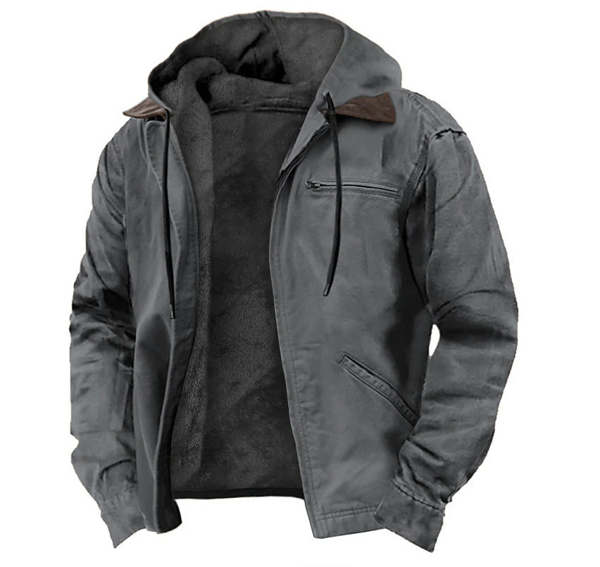 Men's Vintage Hooded Jacket – Washed Full-Zip Coat for Casual Outdoor Wear
