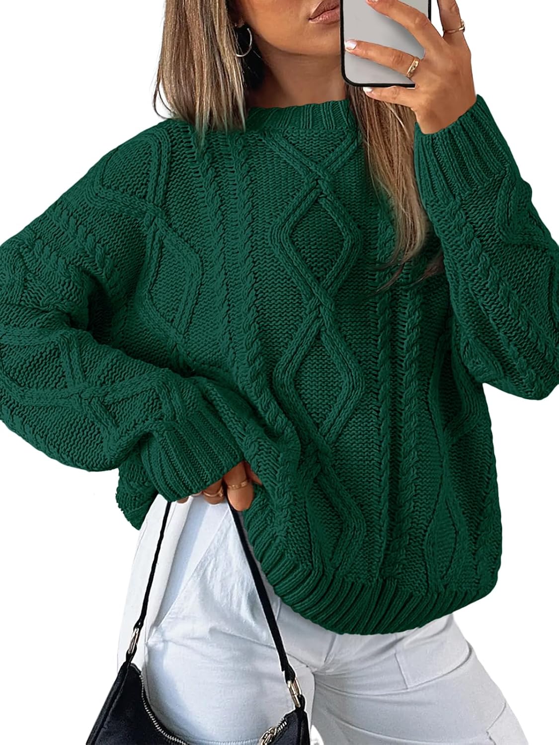 Women's Cozy Cable Knit Sweater – Oversized Chunky Pullover for Fall & Winter