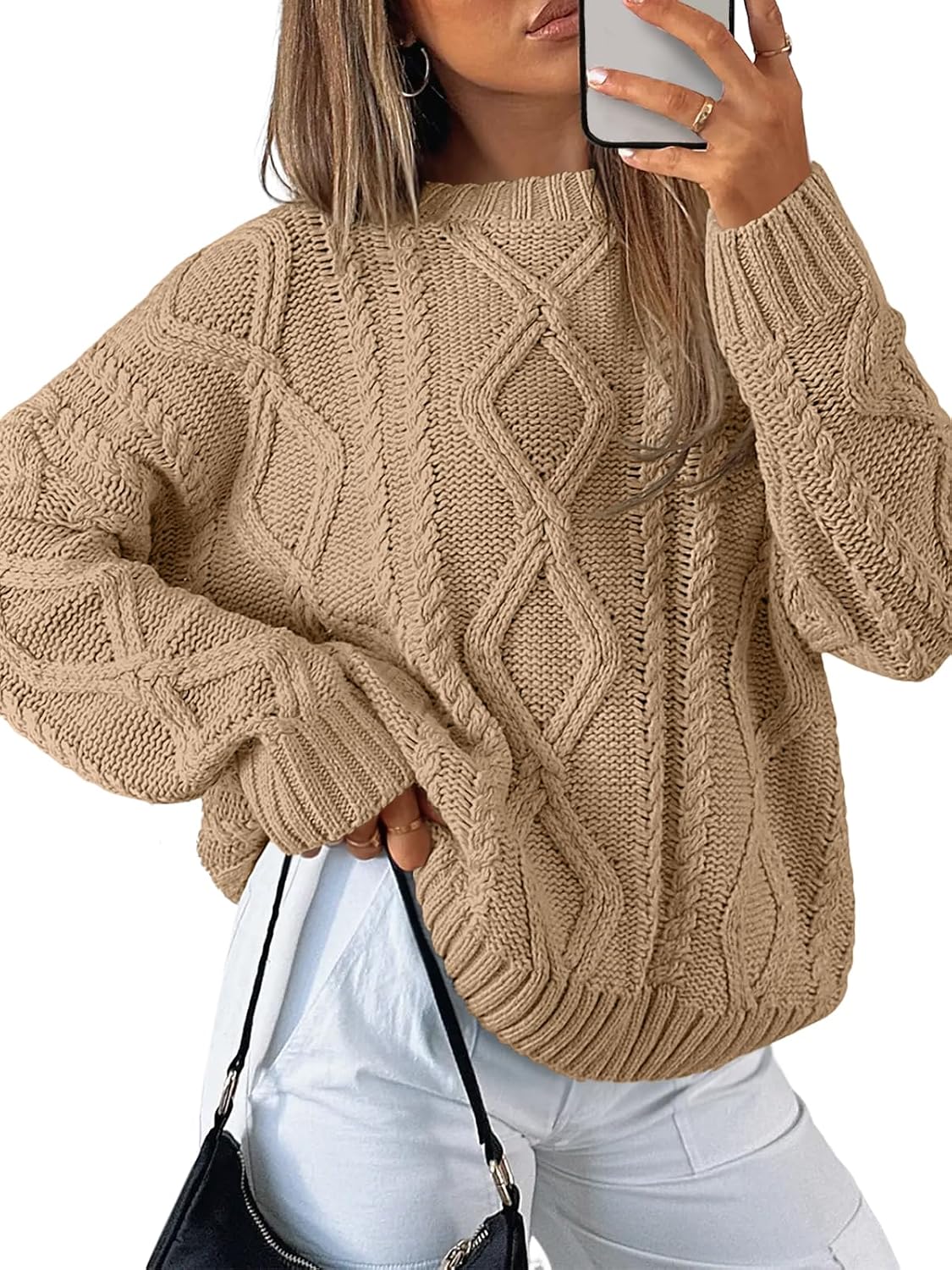 Women's Cozy Cable Knit Sweater – Oversized Chunky Pullover for Fall & Winter
