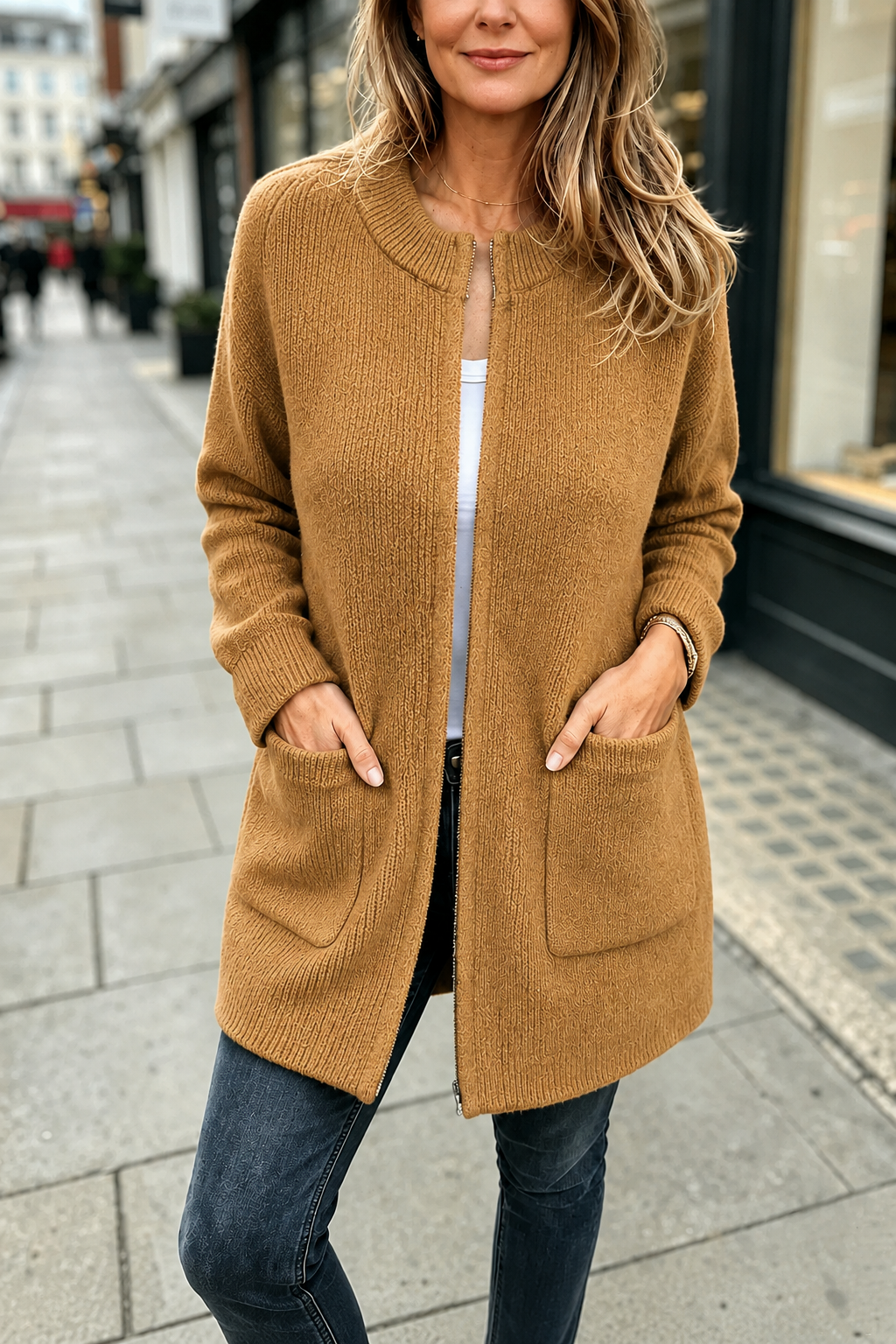 City Comfort™ Longline Zip Knit Wool Cardigan
