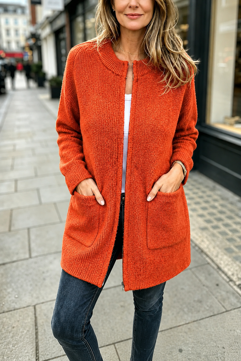 City Comfort™ Longline Zip Knit Wool Cardigan