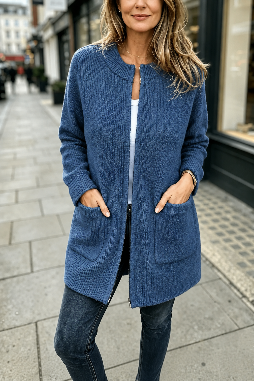 City Comfort™ Longline Zip Knit Wool Cardigan
